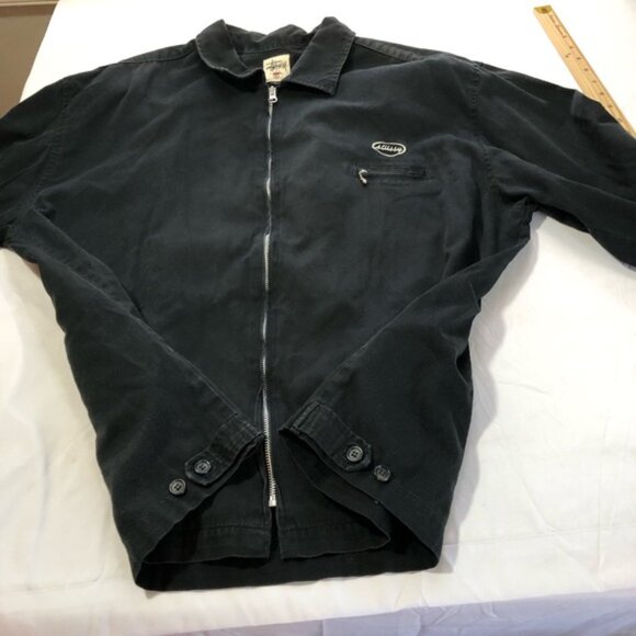 Stussy mens L black zip up lightweight cotton jacket workwear streetwear surfer - Picture 12 of 13